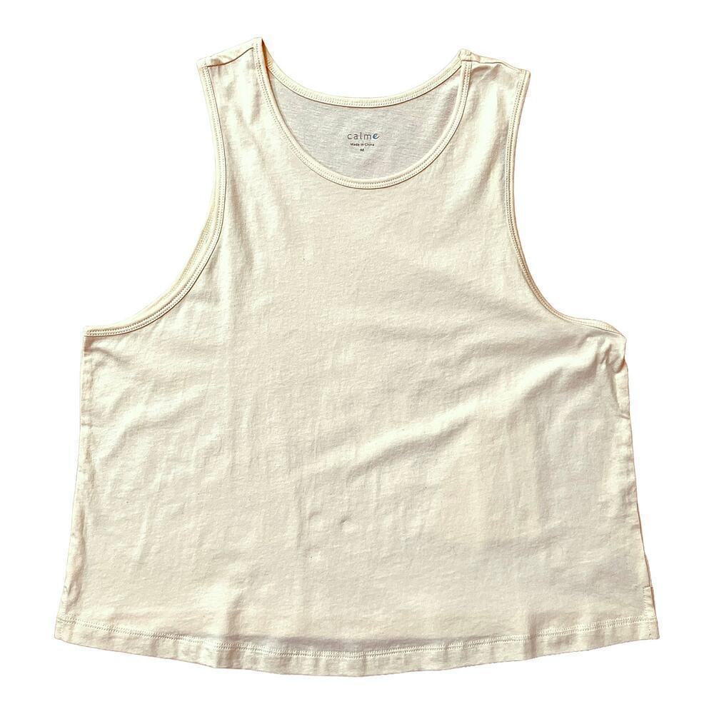 Johnny Was Calme Scoop Neck High-Low Cotton Tank Top Ivory Cream Womens Sz M NWT